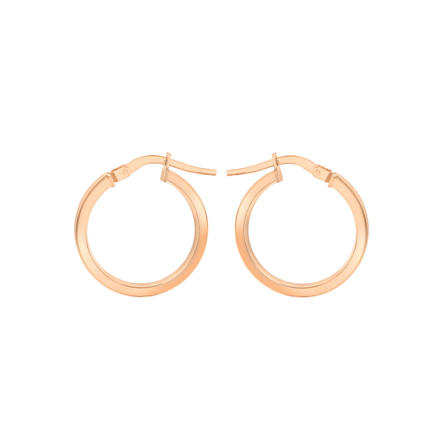 9K Rose Gold 3mm Rectangular-Tube 15mm Hoop Creole Earrings