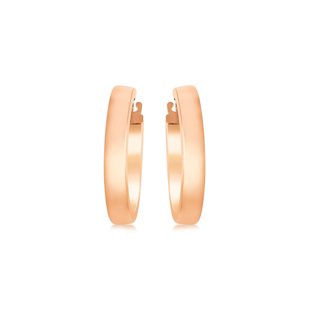 9K Rose Gold 3mm Rectangular-Tube 15mm Hoop Creole Earrings