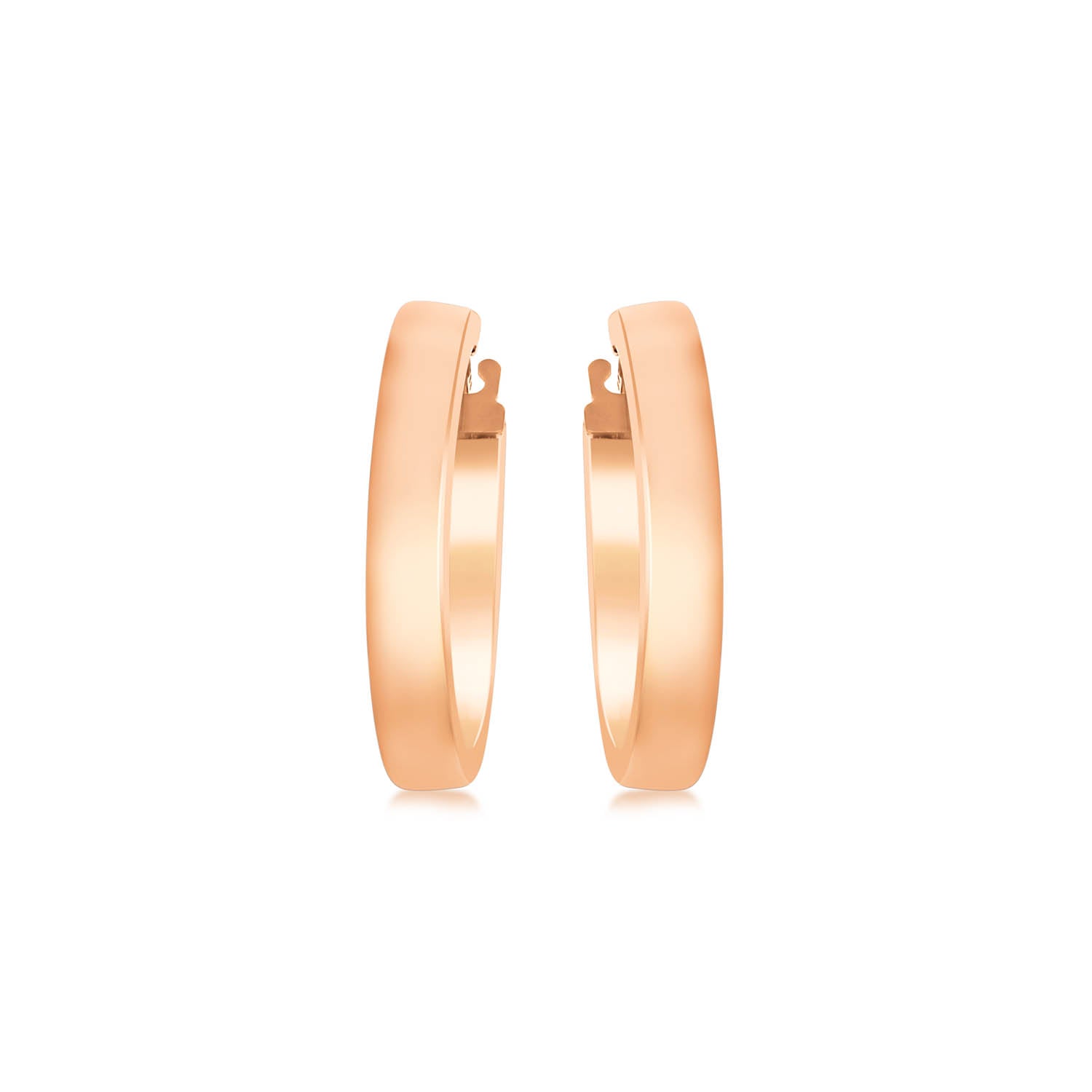 9K Rose Gold 3mm Rectangular-Tube 15mm Hoop Creole Earrings