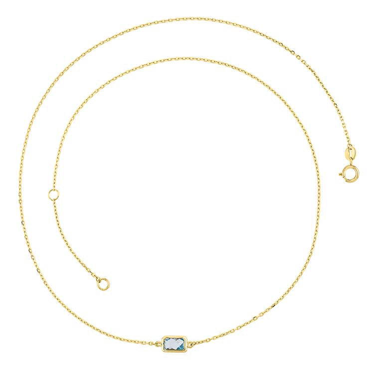 9K Yellow Gold Faceted Sky Blue Topaz Necklace 45cm