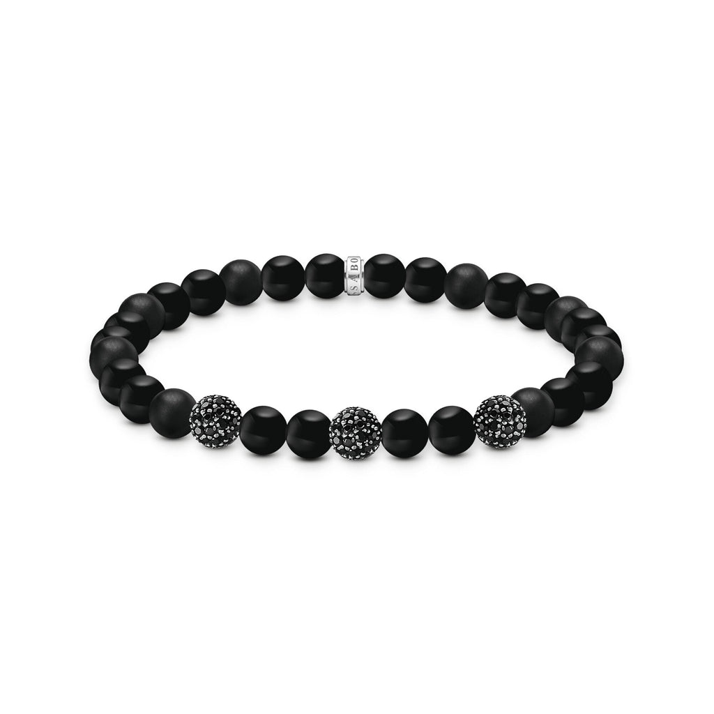 THOMAS SABO Obsidian bracelet with three zirconia beads