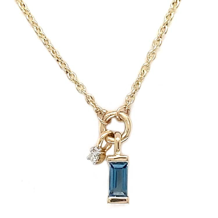 Diamond and Blue Topaz 45cm Necklace with 0.01ct Diamond in 9K Yellow Gold