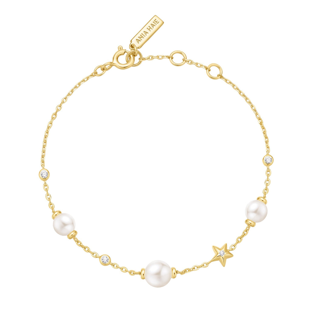 Ania Haie Gold Pearl and Star Station Bracelet