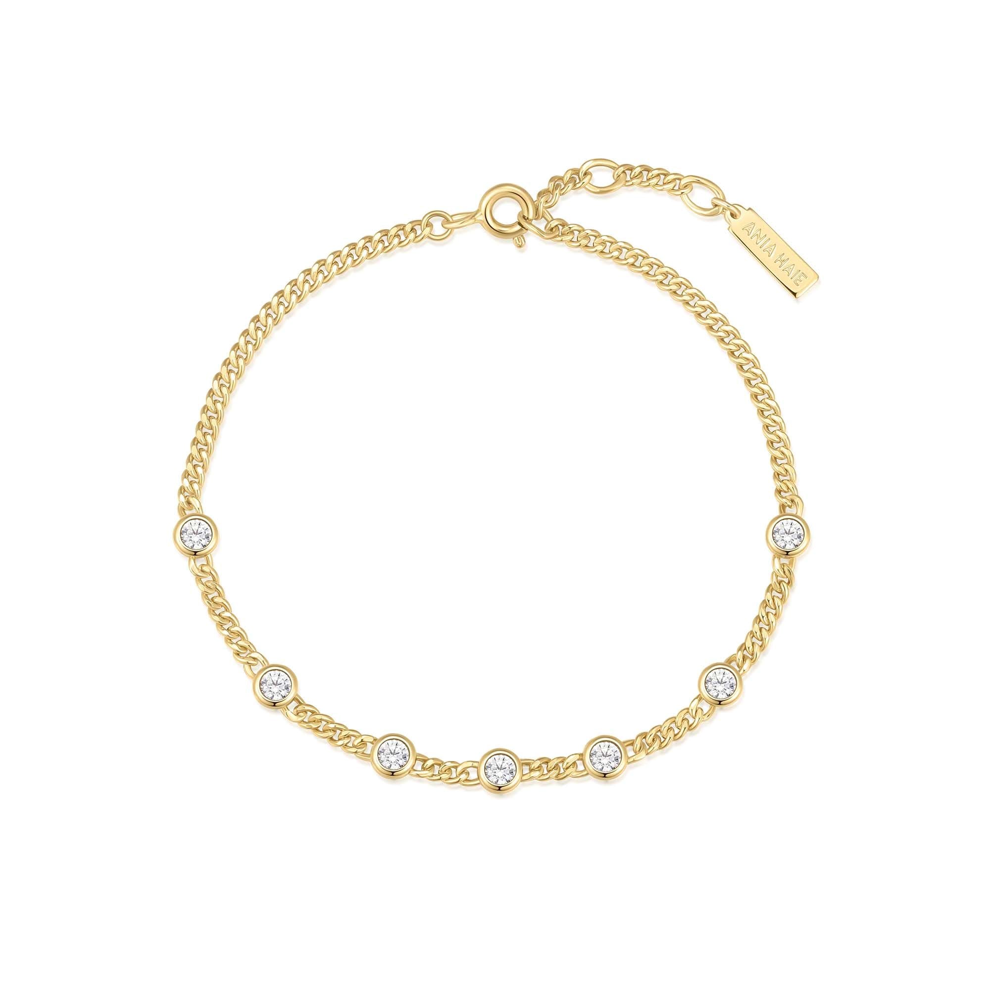 Gold Multi Station Round Stone Chain Bracelet