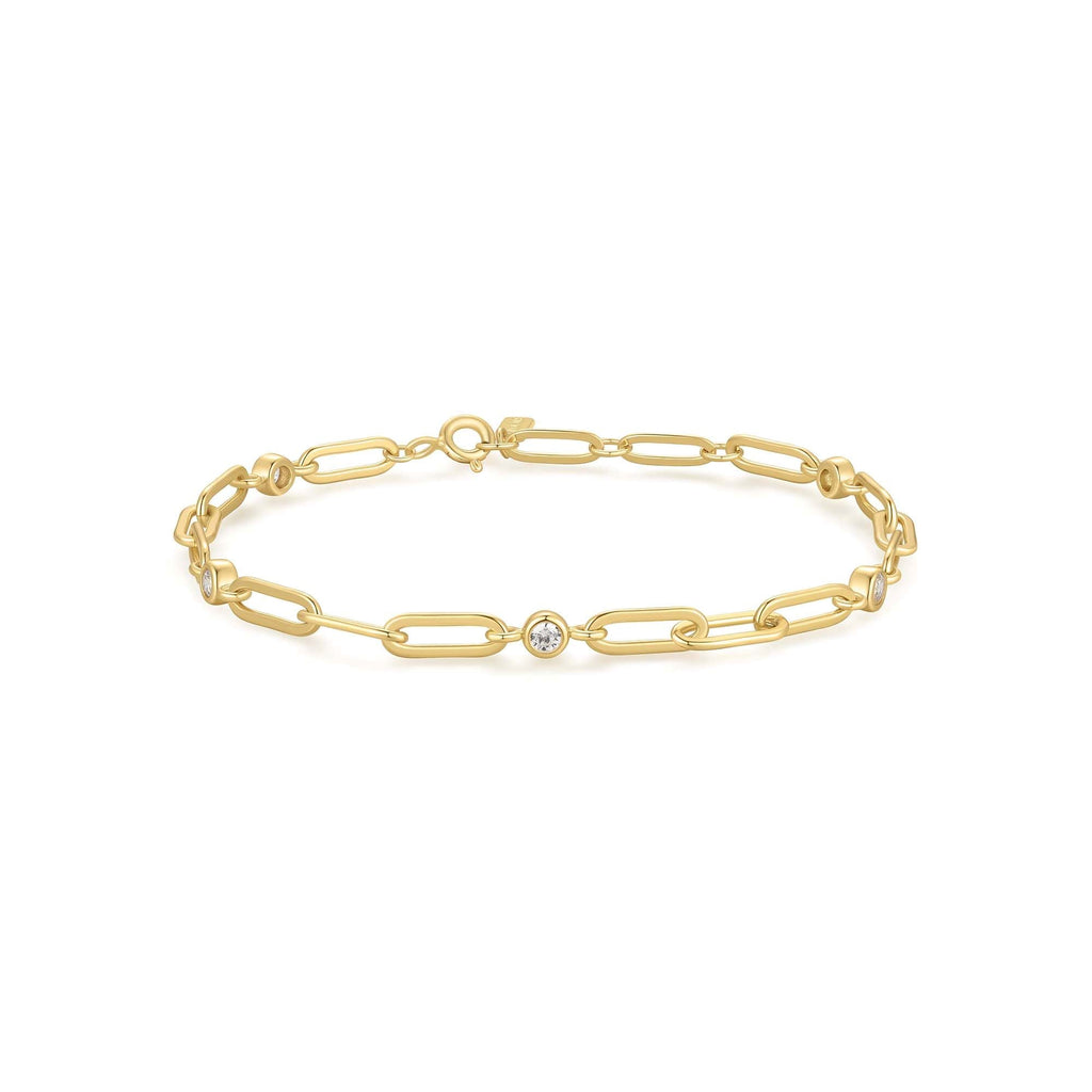 Ania Haie Gold Bezel Station Paper Clip Chain Bracelet