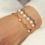 Ania Haie Gold Bezel-Set Cube and Pearl Station Bracelet