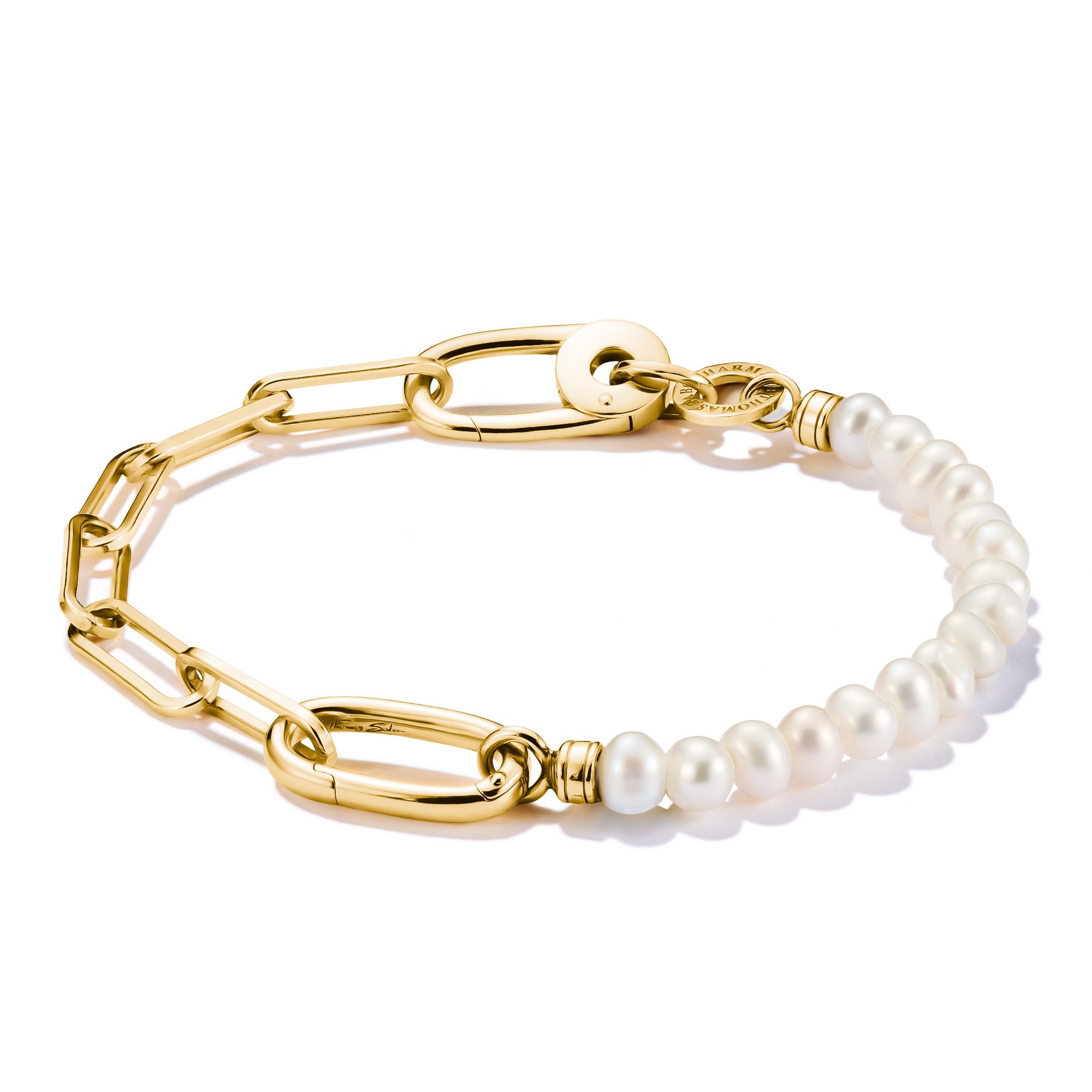THOMAS SABO Connect Charm Bracelet Paperclip with Pearls Gold