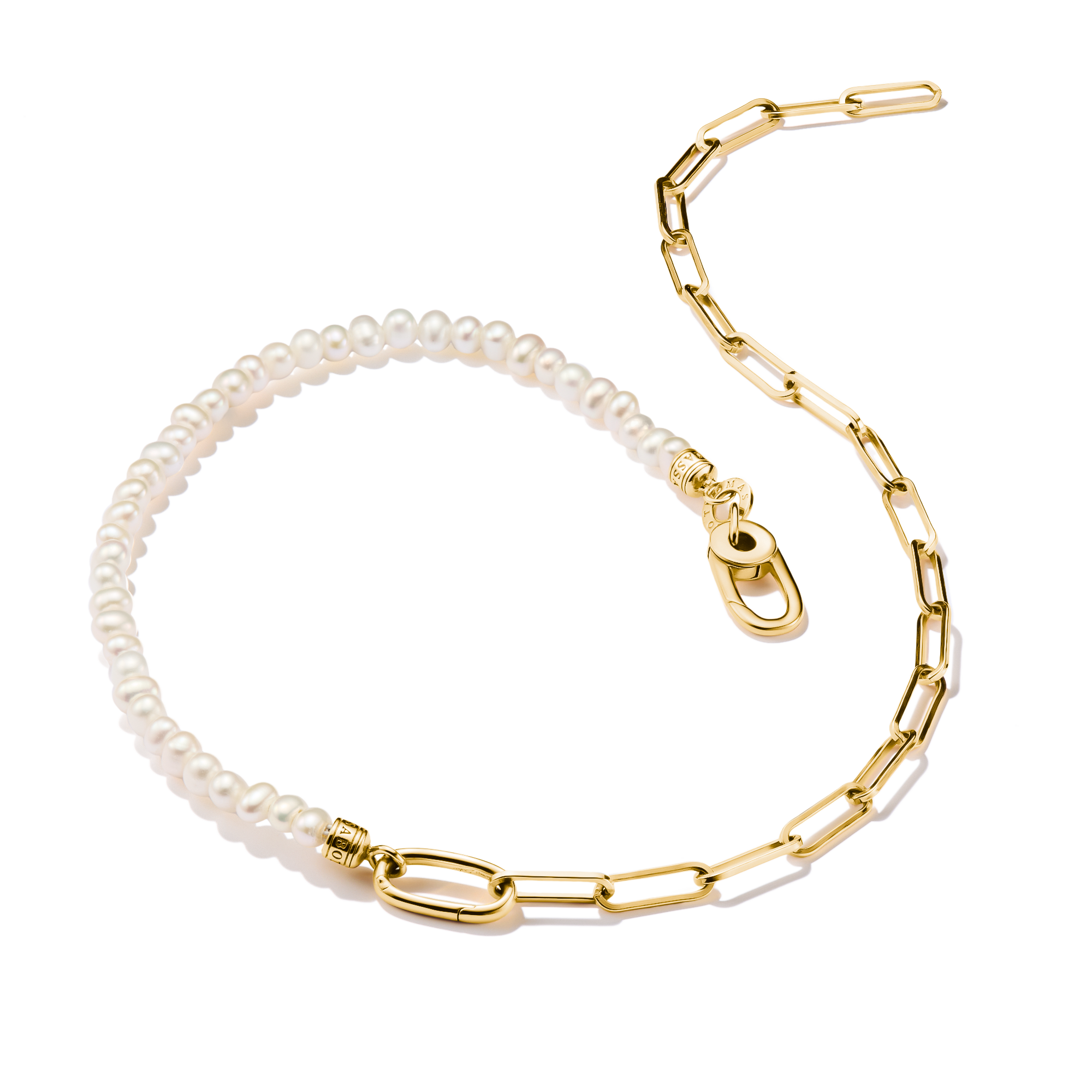 THOMAS SABO Connect Charm Necklace Paperclip with Pearls Gold