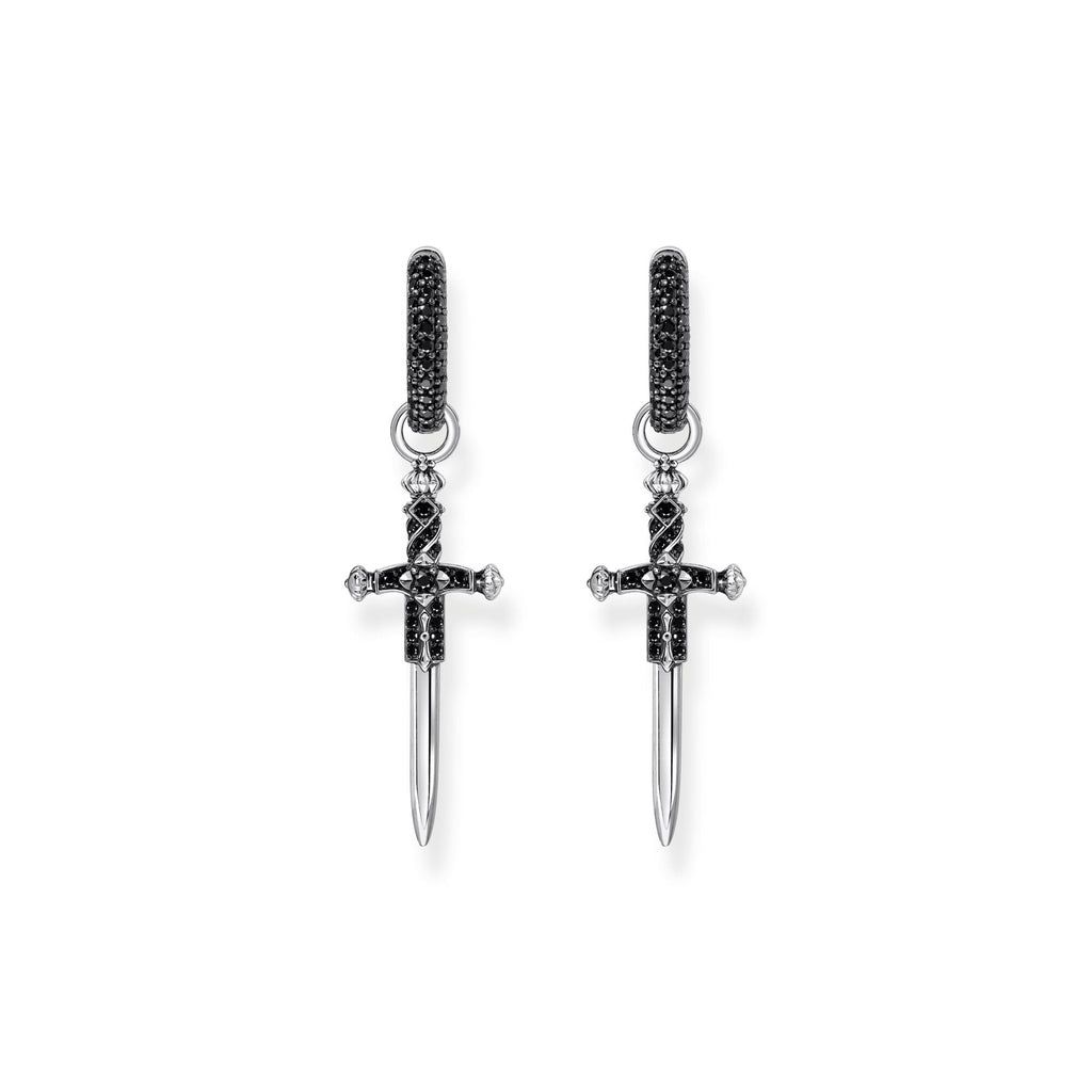 THOMAS SABO Single hoop earring with sword & black stones