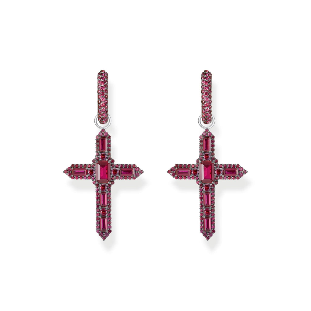 THOMAS SABO Single Cross hoop earring with ruby red stones