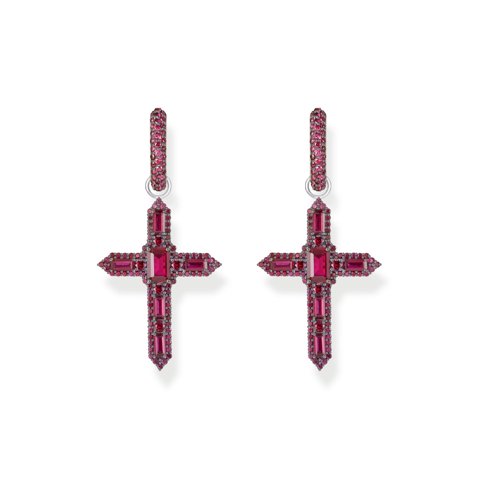 THOMAS SABO Single Cross hoop earring with ruby red stones