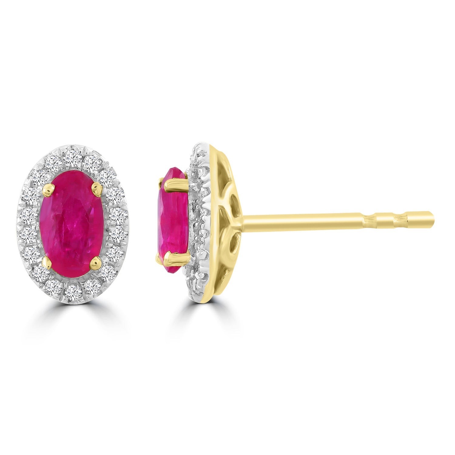 Ruby Stud Earrings with 0.10ct Diamonds in 9K Yellow Gold