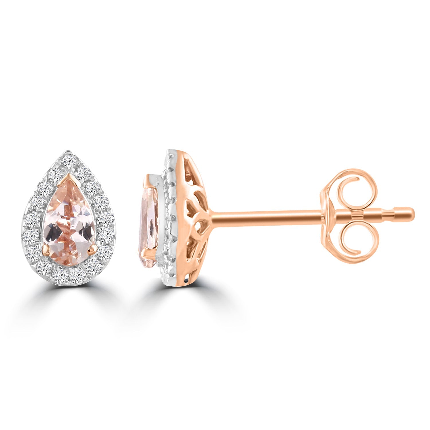 Morganite Earrings with 0.10ct Diamonds in 9K Rose Gold