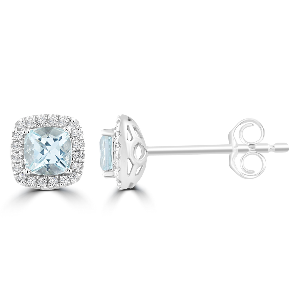 Aquamarine Earrings with 0.09ct Diamonds in 9K White Gold