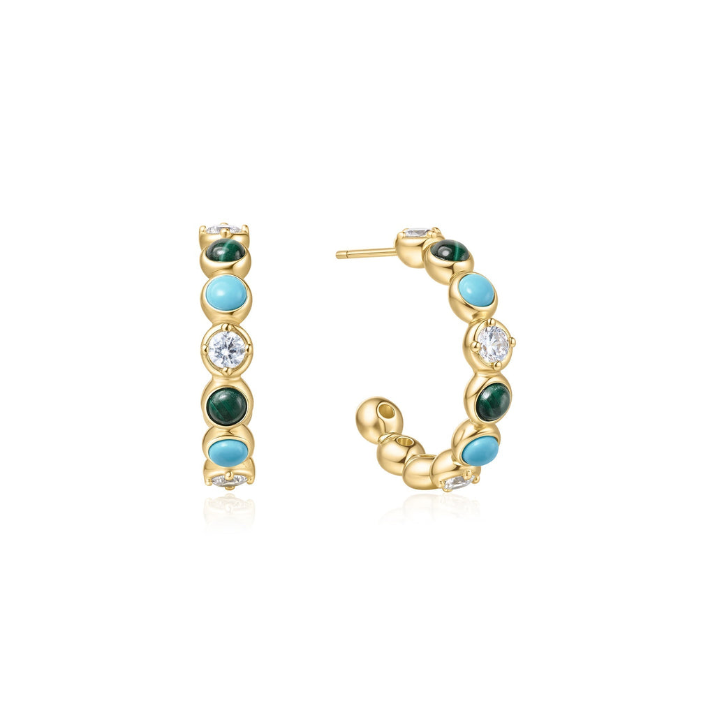 Ania Haie Gold Malachite and Turquoise Large Hoops