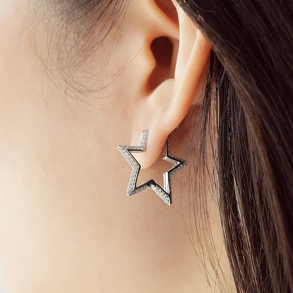 Ania Haie Silver Medium Star Pave Hoop Earrings