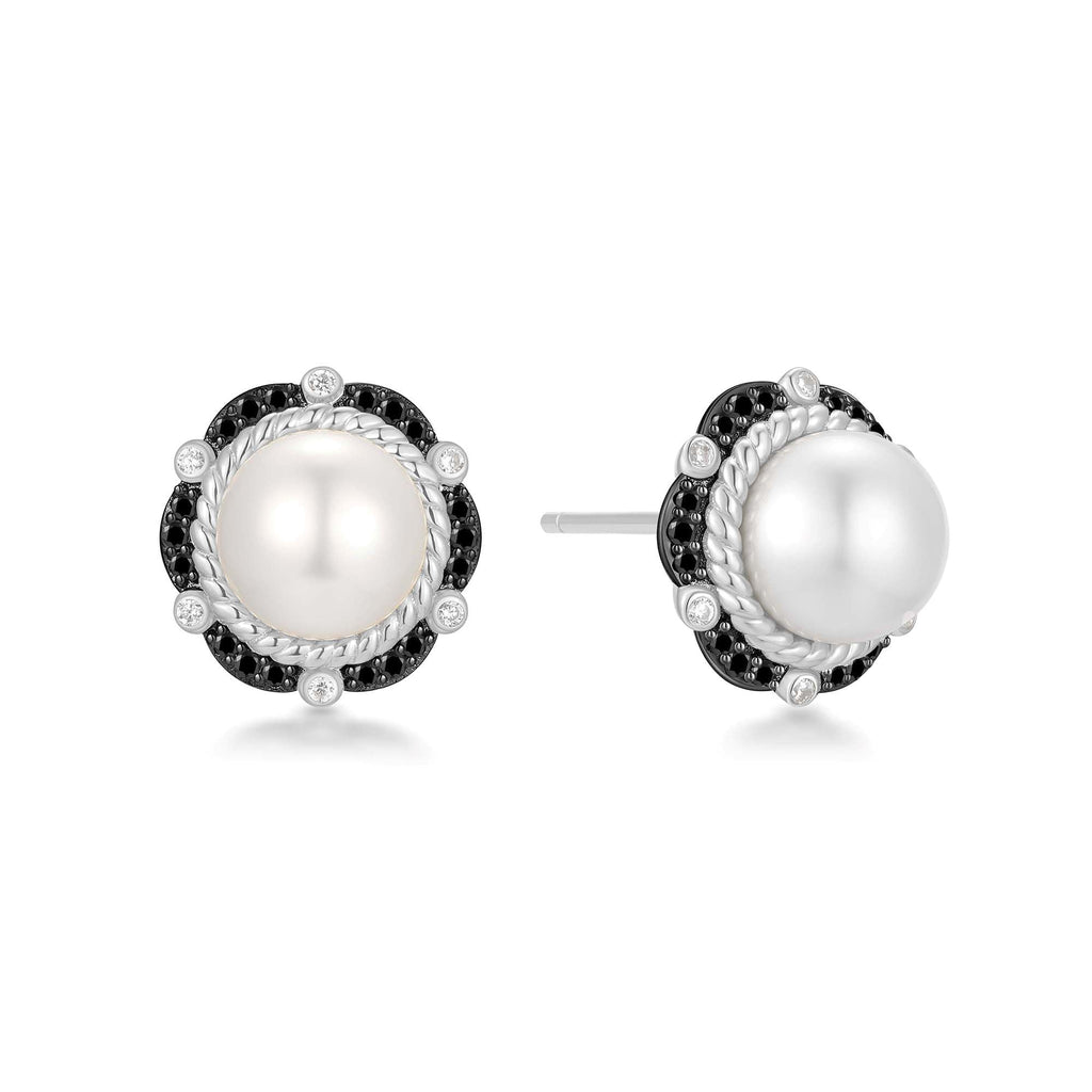 Two-Tone Shell Pearl Bloom Stud Earrings
