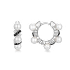 Two-Tone Sparkling Braided Shell Pearl Huggie Hoop Earrings