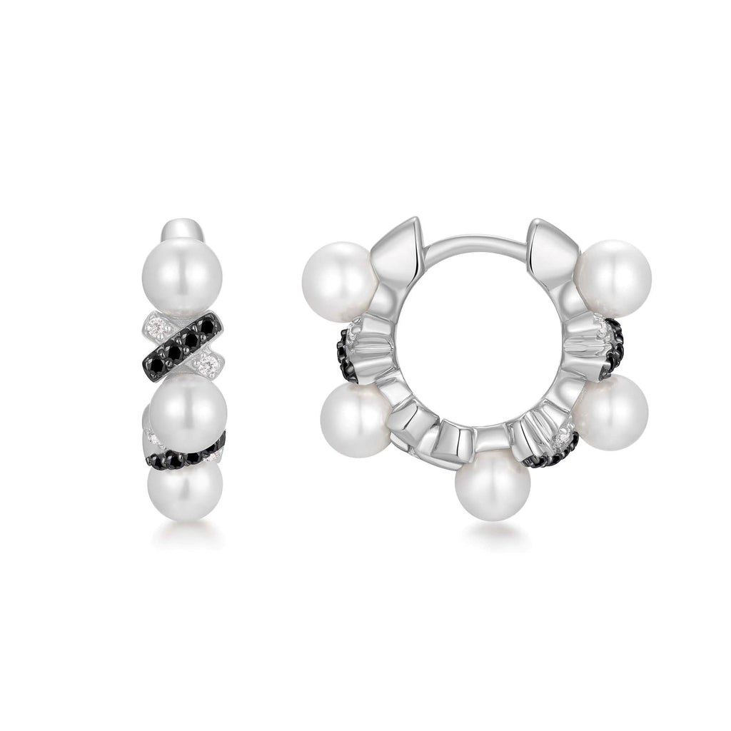Two-Tone Sparkling Braided Shell Pearl Huggie Hoop Earrings