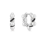 Two-Tone Sparkling Braided Shell Pearl Huggie Hoop Earrings