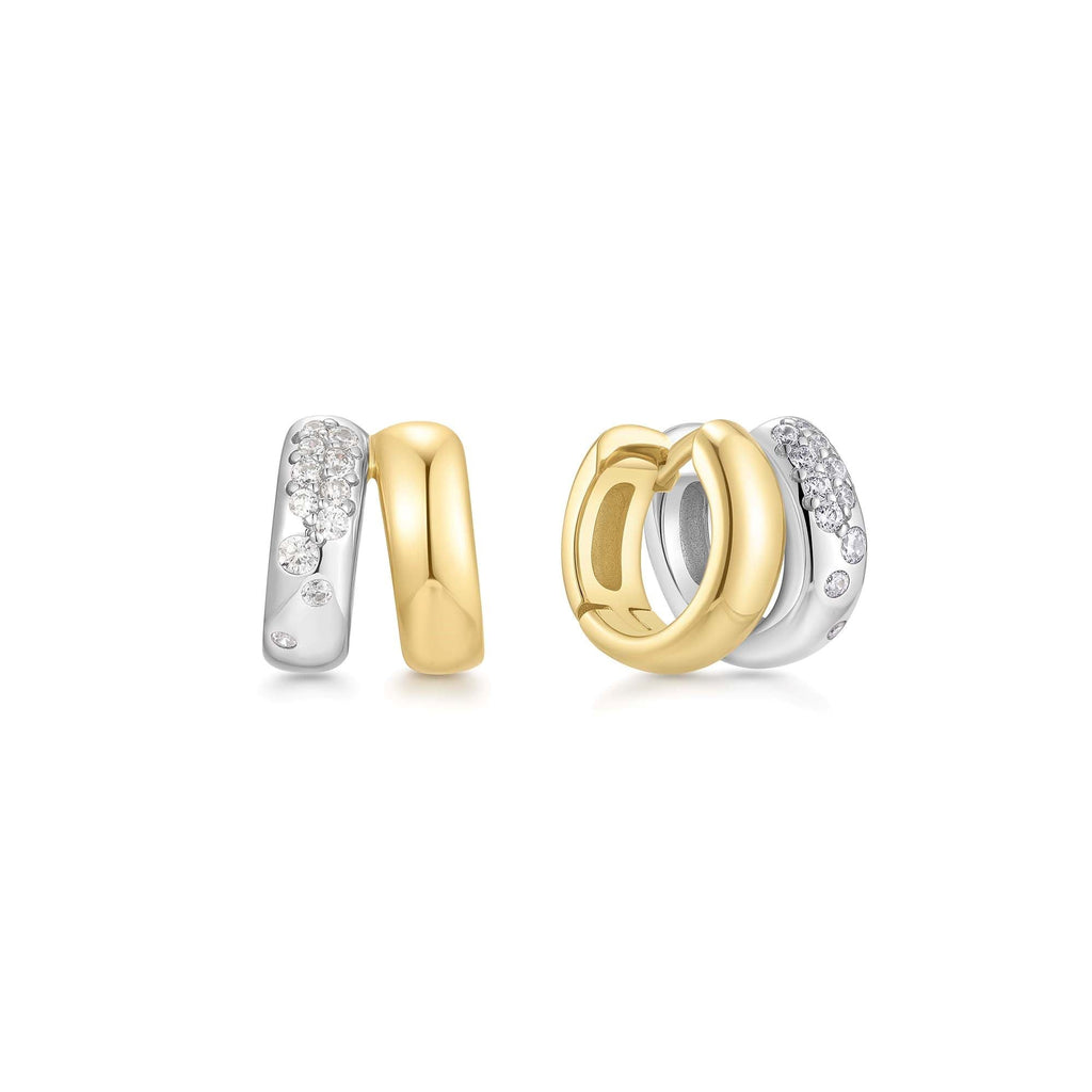 Two-Tone Sparkling Duet Mixed Huggie Hoop Earrings