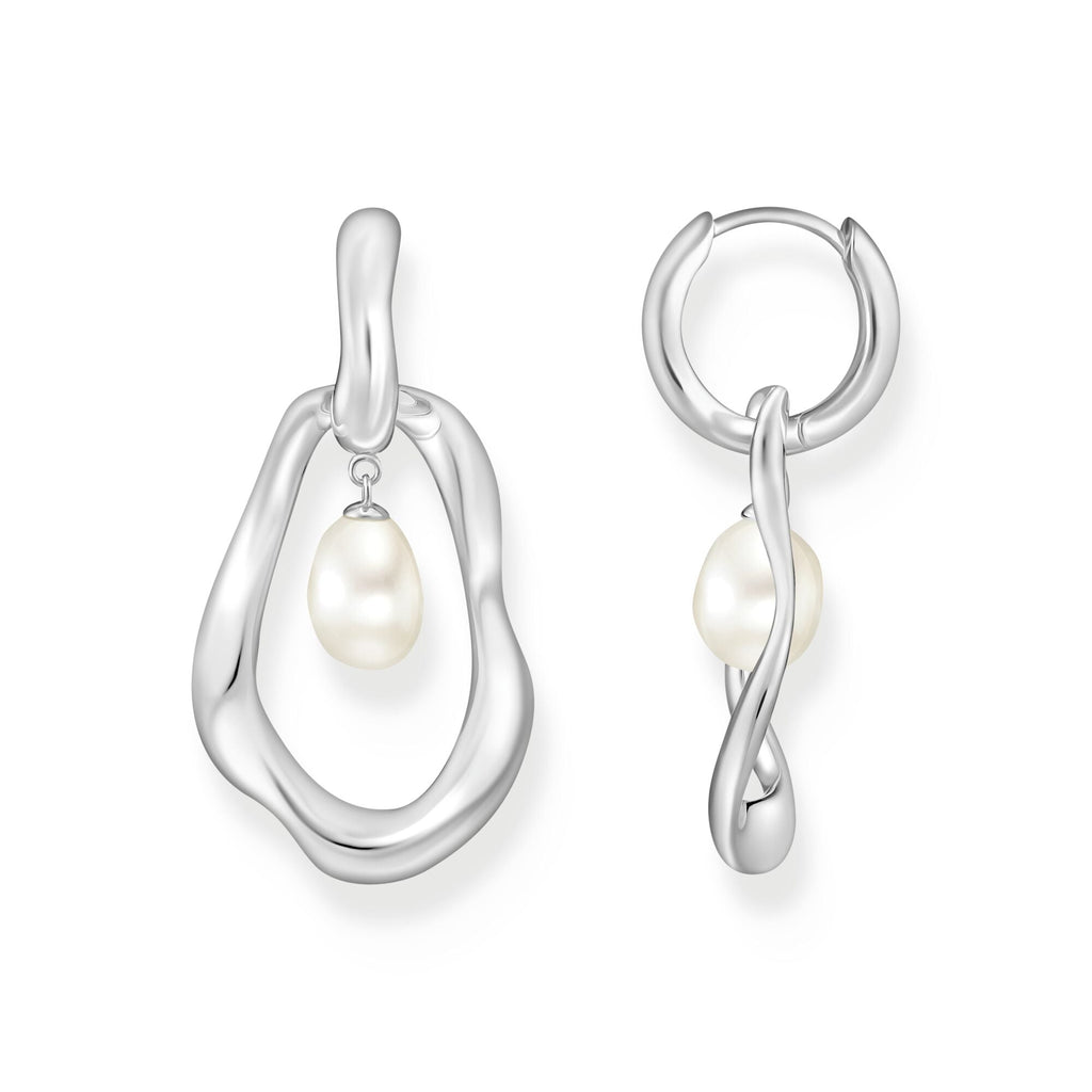 THOMAS SABO Hoop Earrings with Freshwater Pearls In Silver
