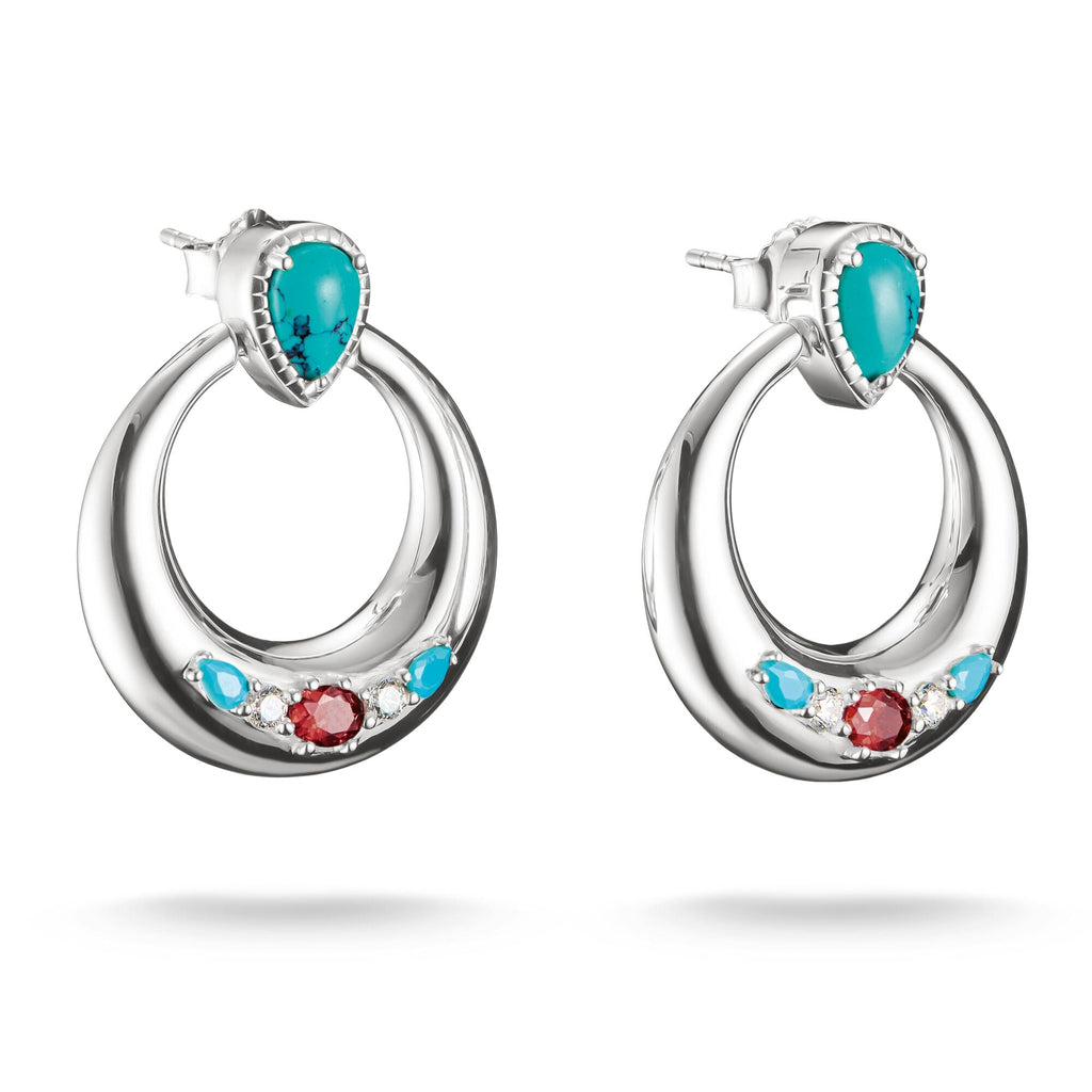 THOMAS SABO Half-Hoop Earrings with Turquoise, White & Red Stones