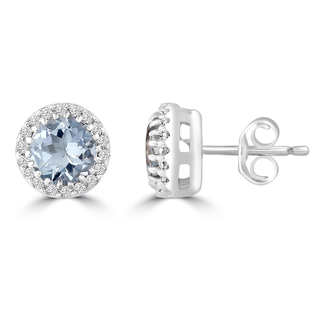 Aquamarine Stud Earrings with 0.05ct Diamond in 9K White Gold