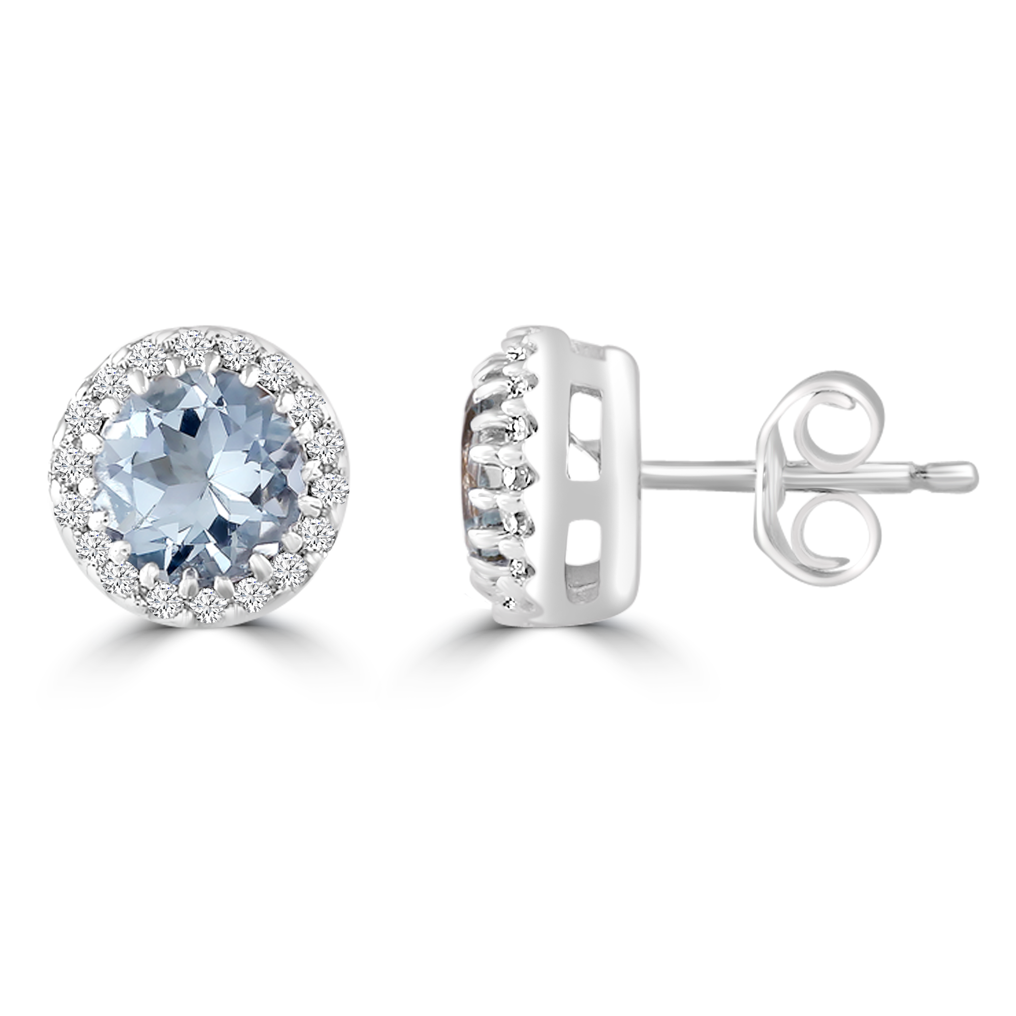 Aquamarine Stud Earrings with 0.05ct Diamond in 9K White Gold