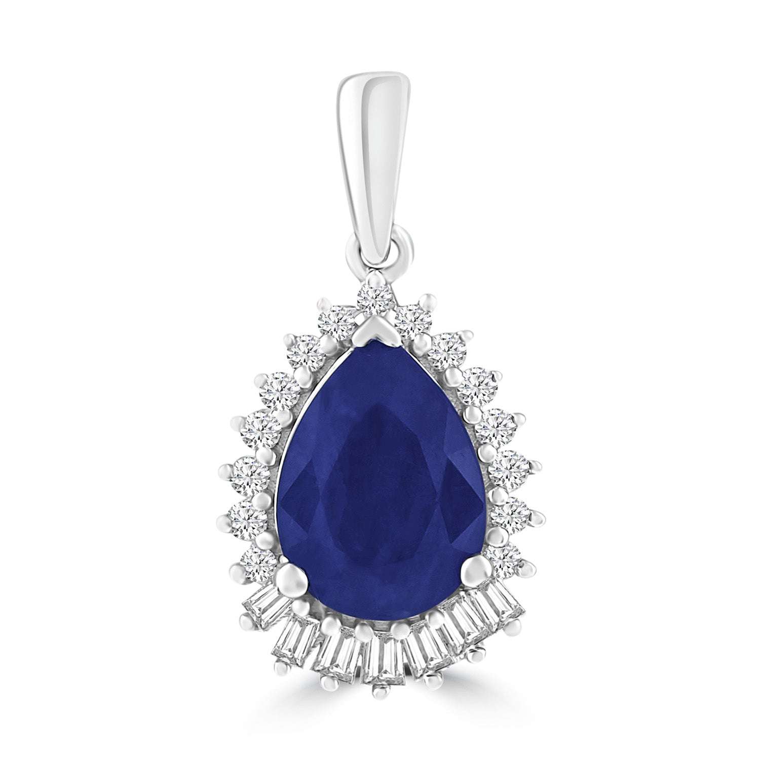 Pear Sapphire Pendant with 0.08ct Diamond in 9K White Gold