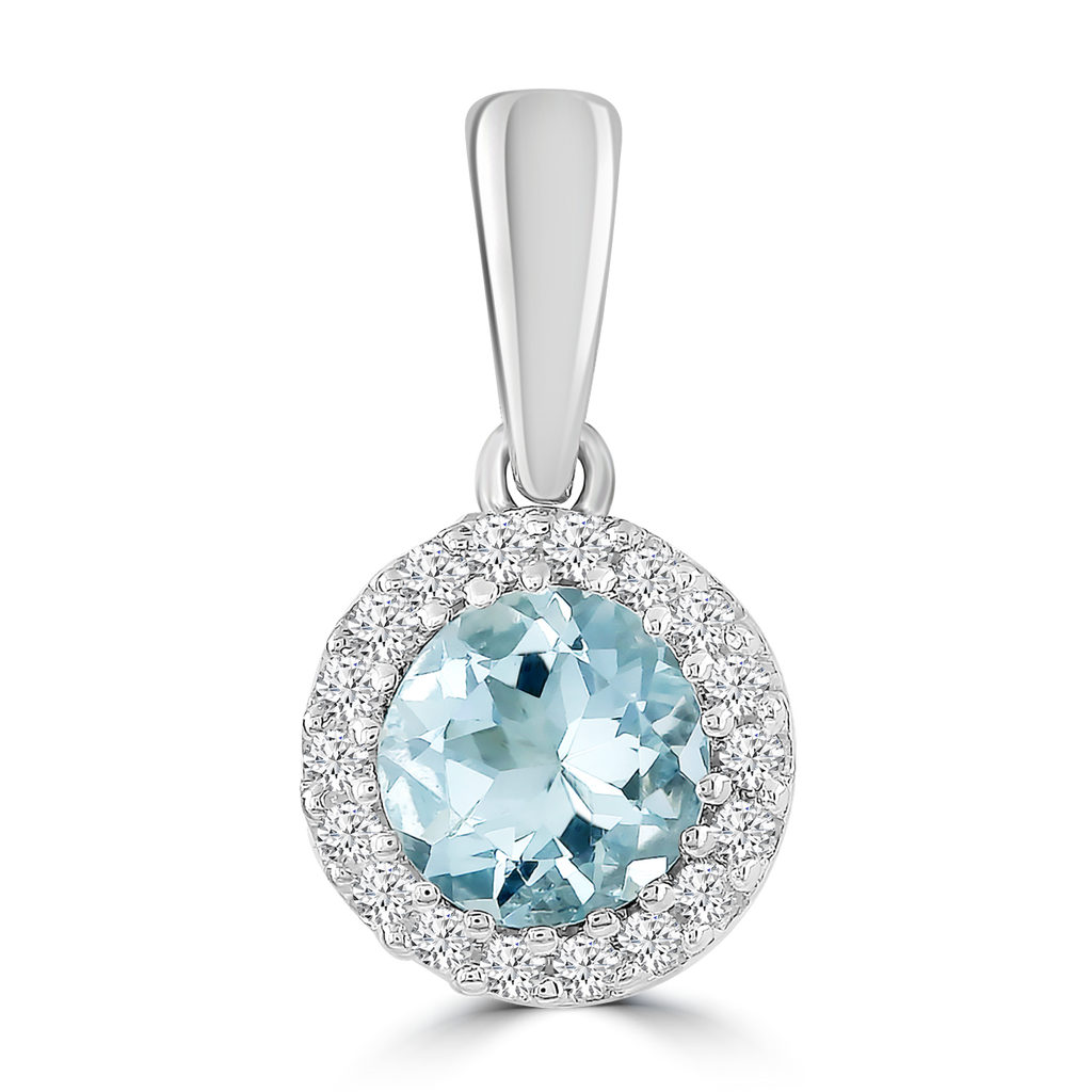 Aquamarine Pendant with 0.03ct Diamonds in 9K White Gold