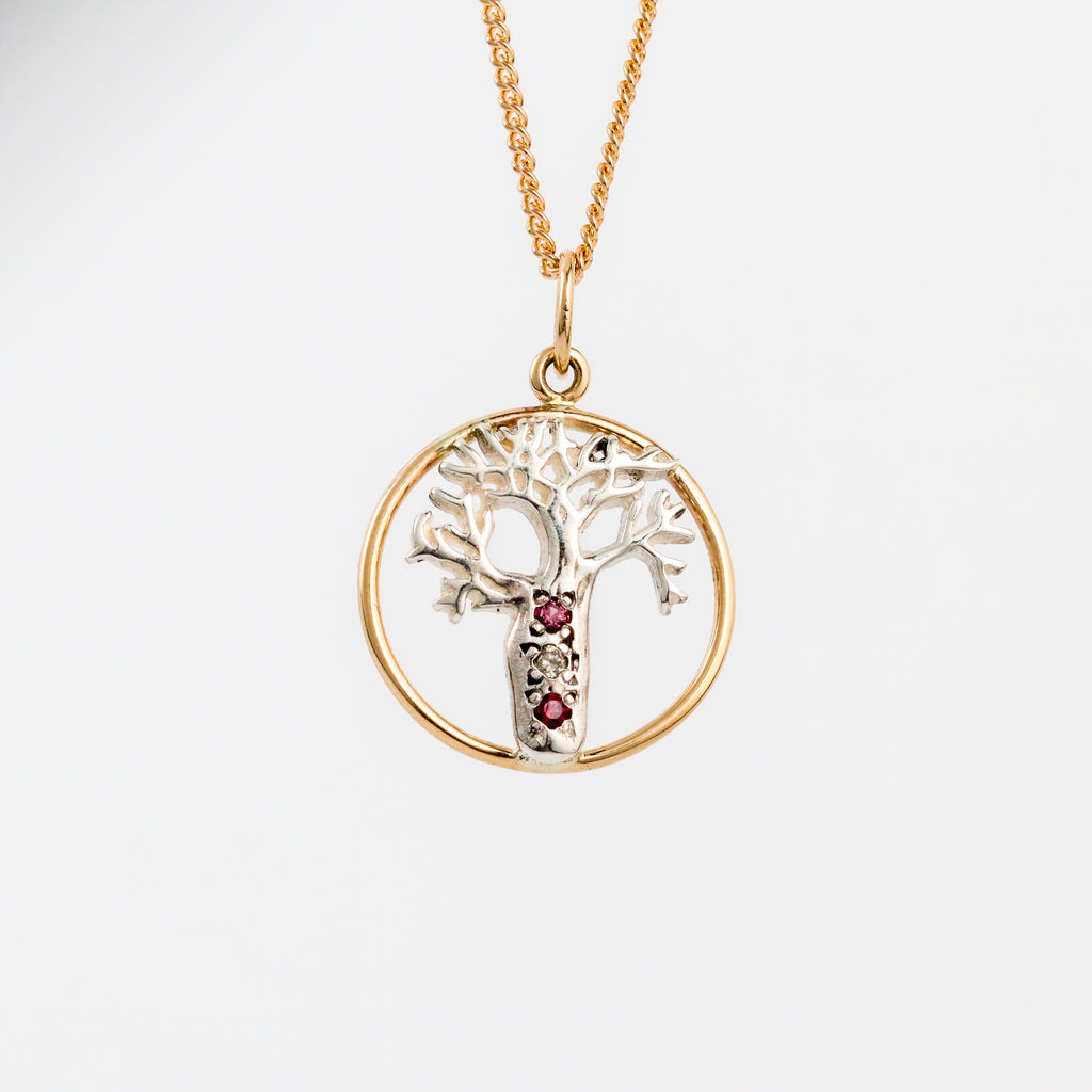 Coral Bay Jewels – Two-Tone Boab Tree Ruby & Diamond Pendant