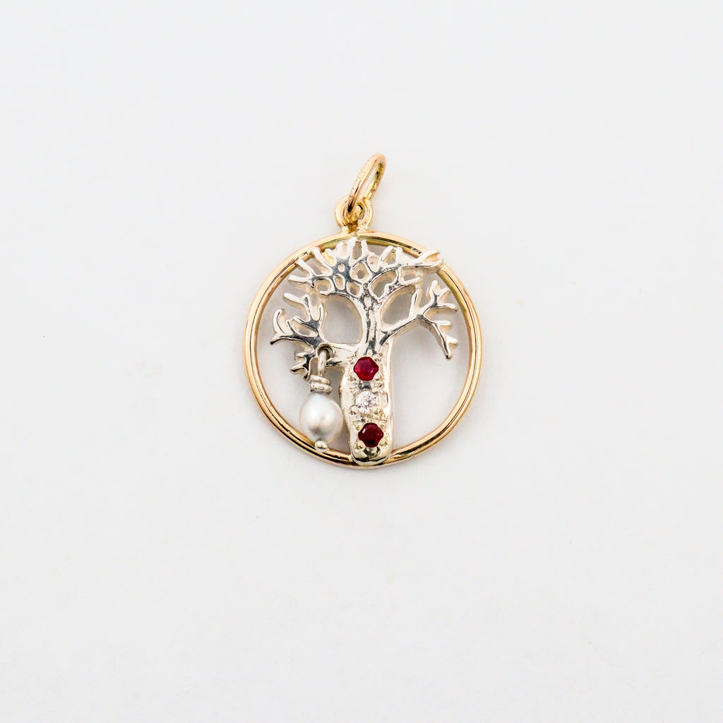 Coral Bay Jewels – Two-Tone Boab Tree Ruby, Diamond & Pearl Pendant