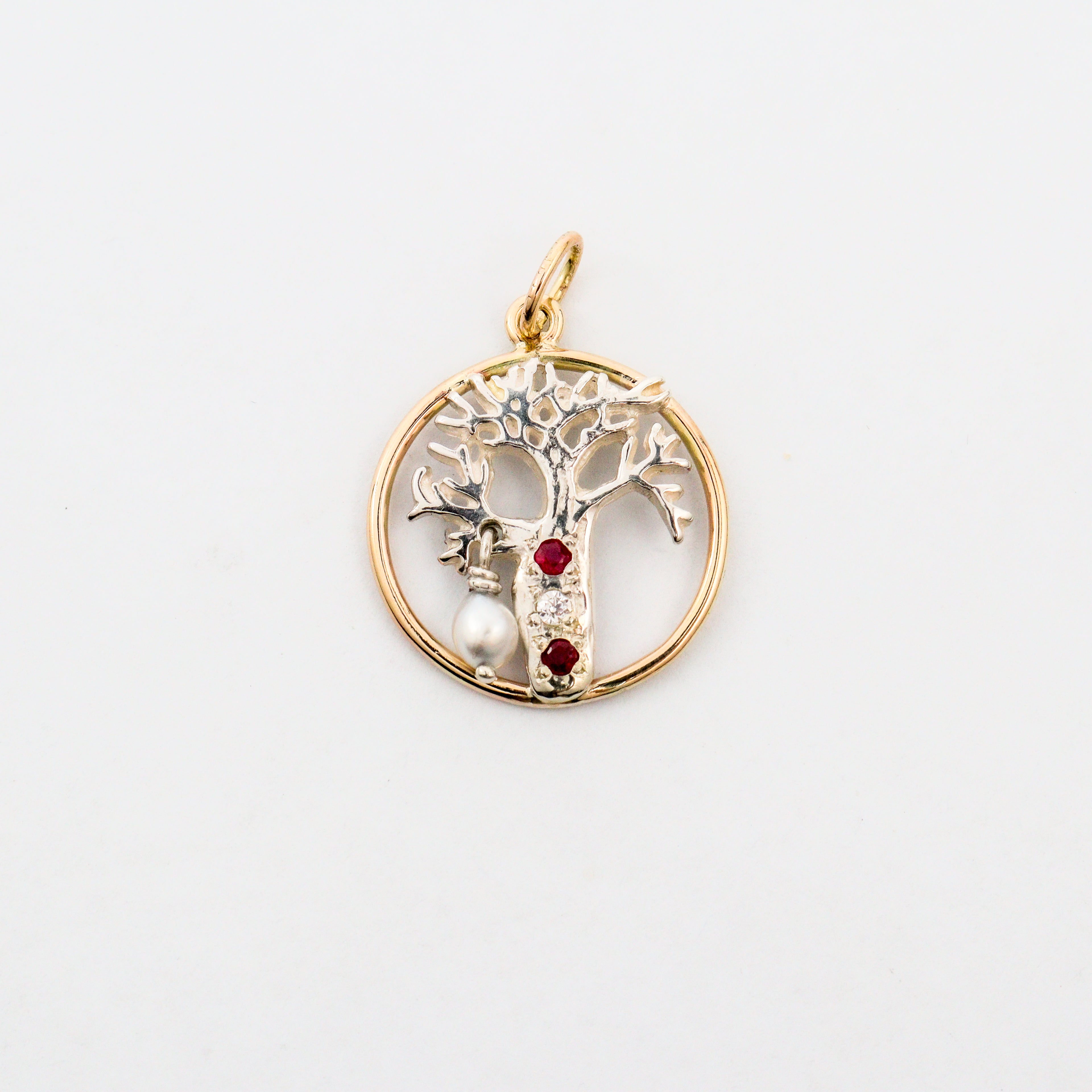 Coral Bay Jewels – Two-Tone Boab Tree Ruby, Diamond & Pearl Pendant