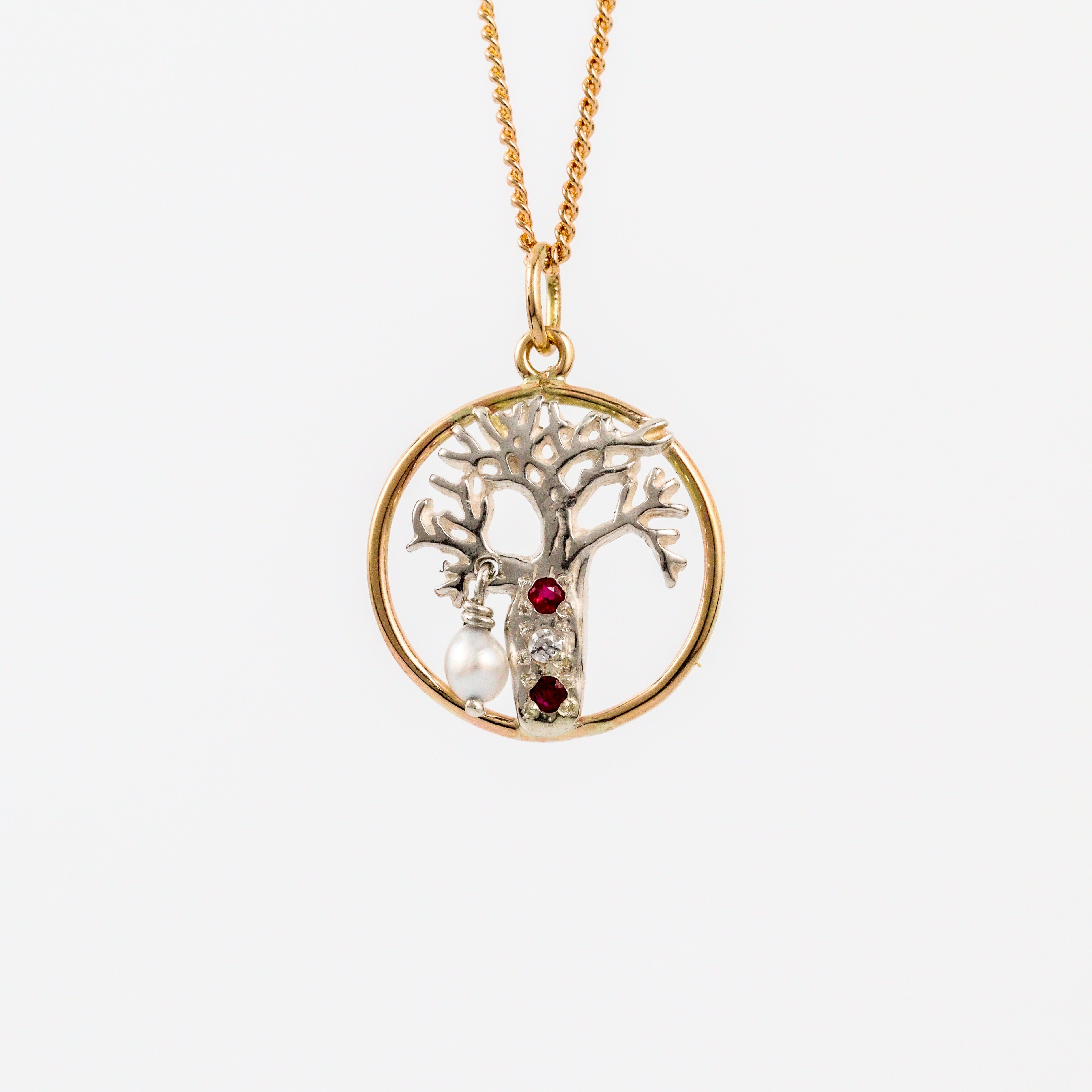 Coral Bay Jewels – Two-Tone Boab Tree Ruby, Diamond & Pearl Pendant