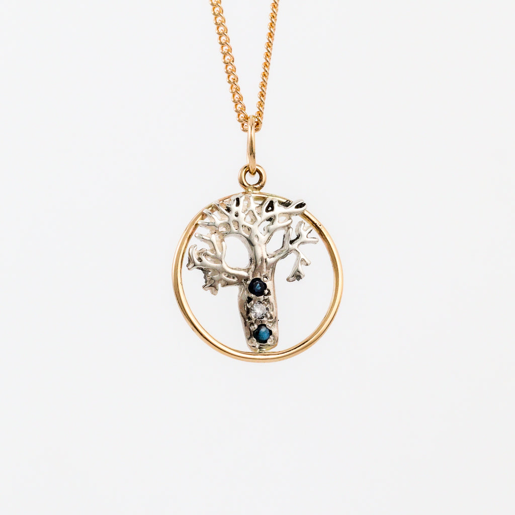 Coral Bay Jewels – Two-Tone Boab Tree Sapphire & Diamond Pendant