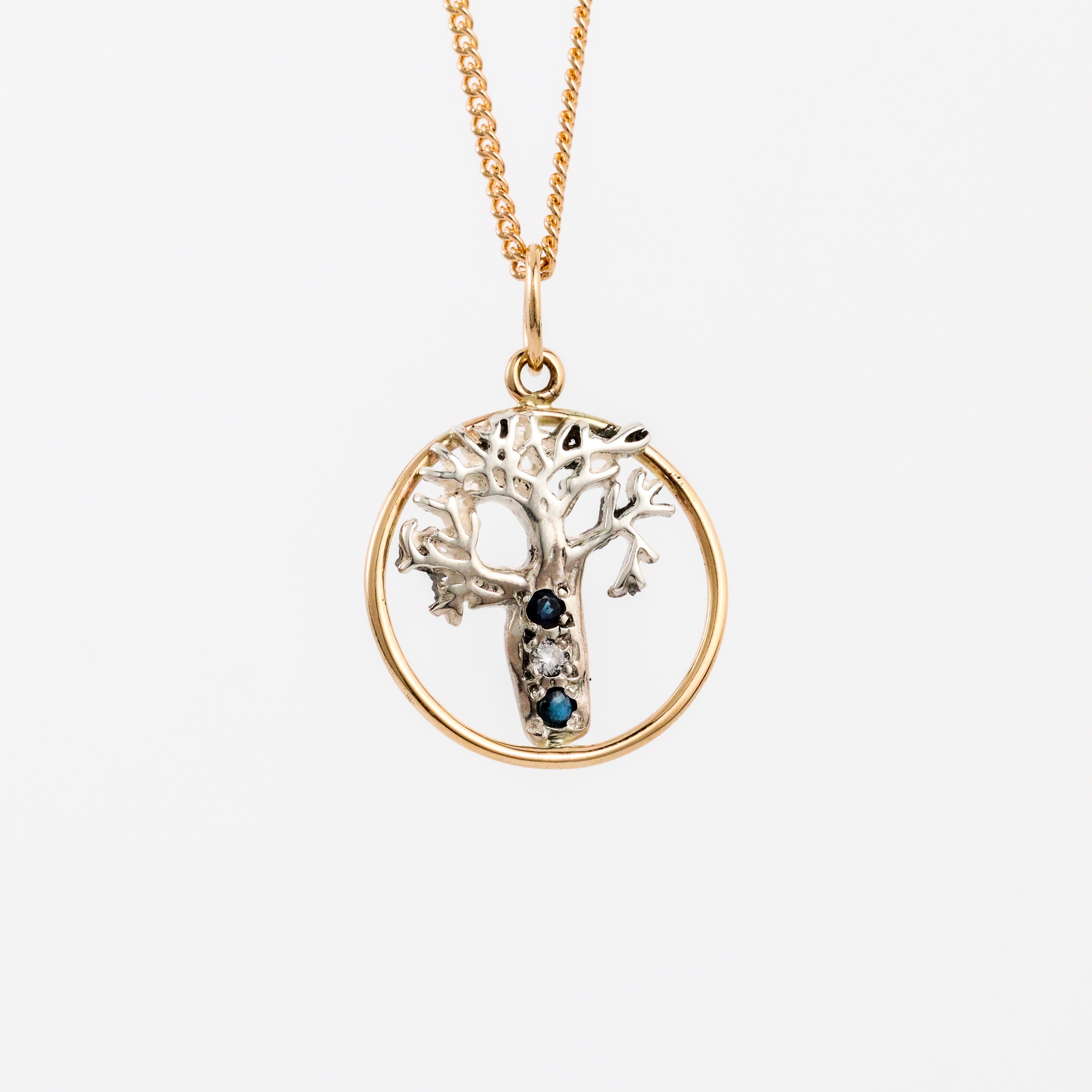 Coral Bay Jewels – Two-Tone Boab Tree Sapphire & Diamond Pendant
