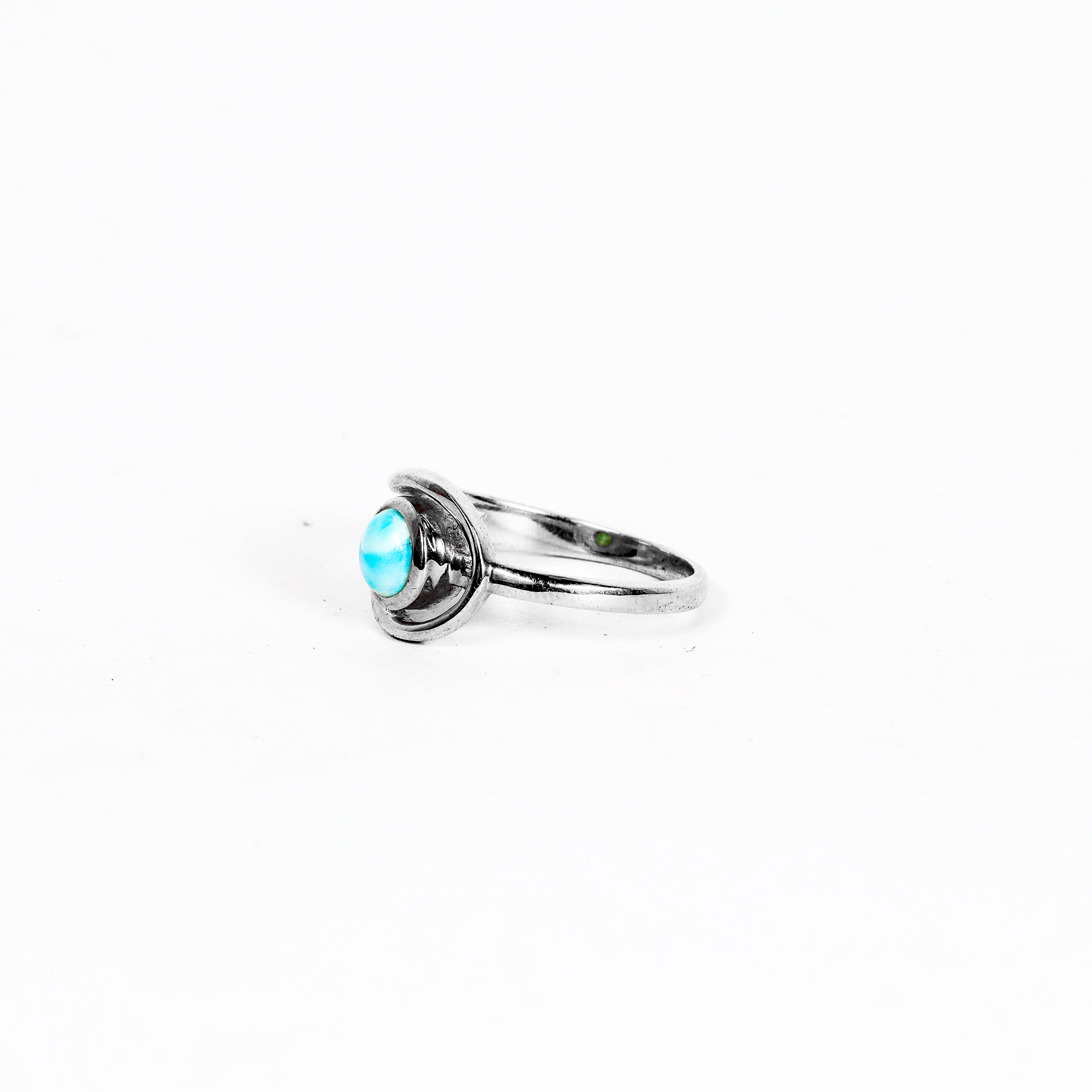 925 STERLING SILVER CIRCULAR BEZEL SET LARIMAR RING