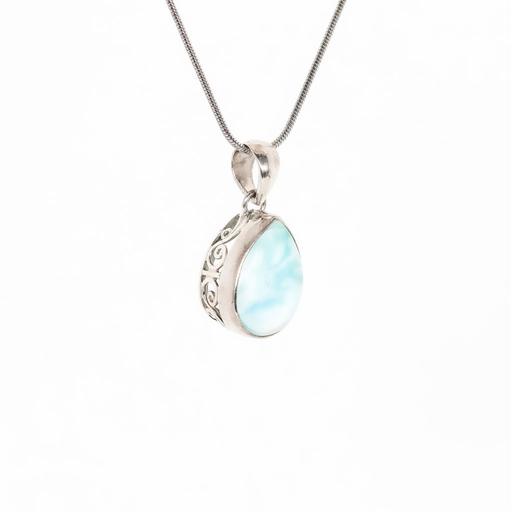 Leon Baker - Sterling Silver Teardrop Larimar Pendant
