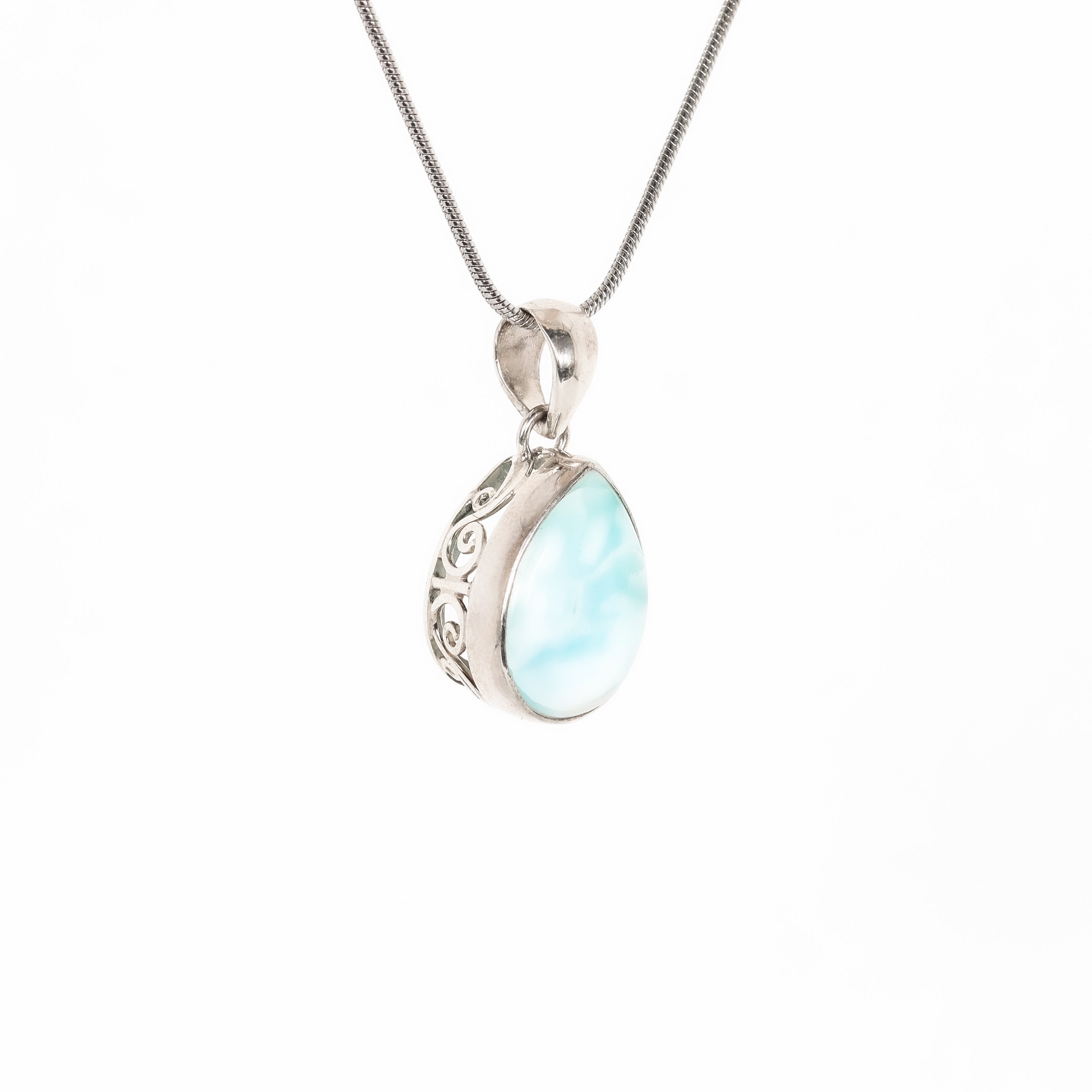 Leon Baker - Sterling Silver Teardrop Larimar Pendant