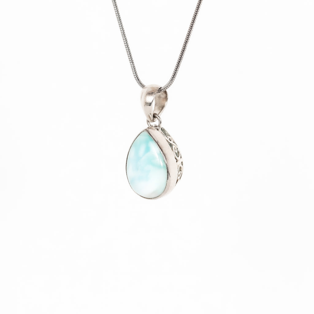 Leon Baker - Sterling Silver Teardrop Larimar Pendant