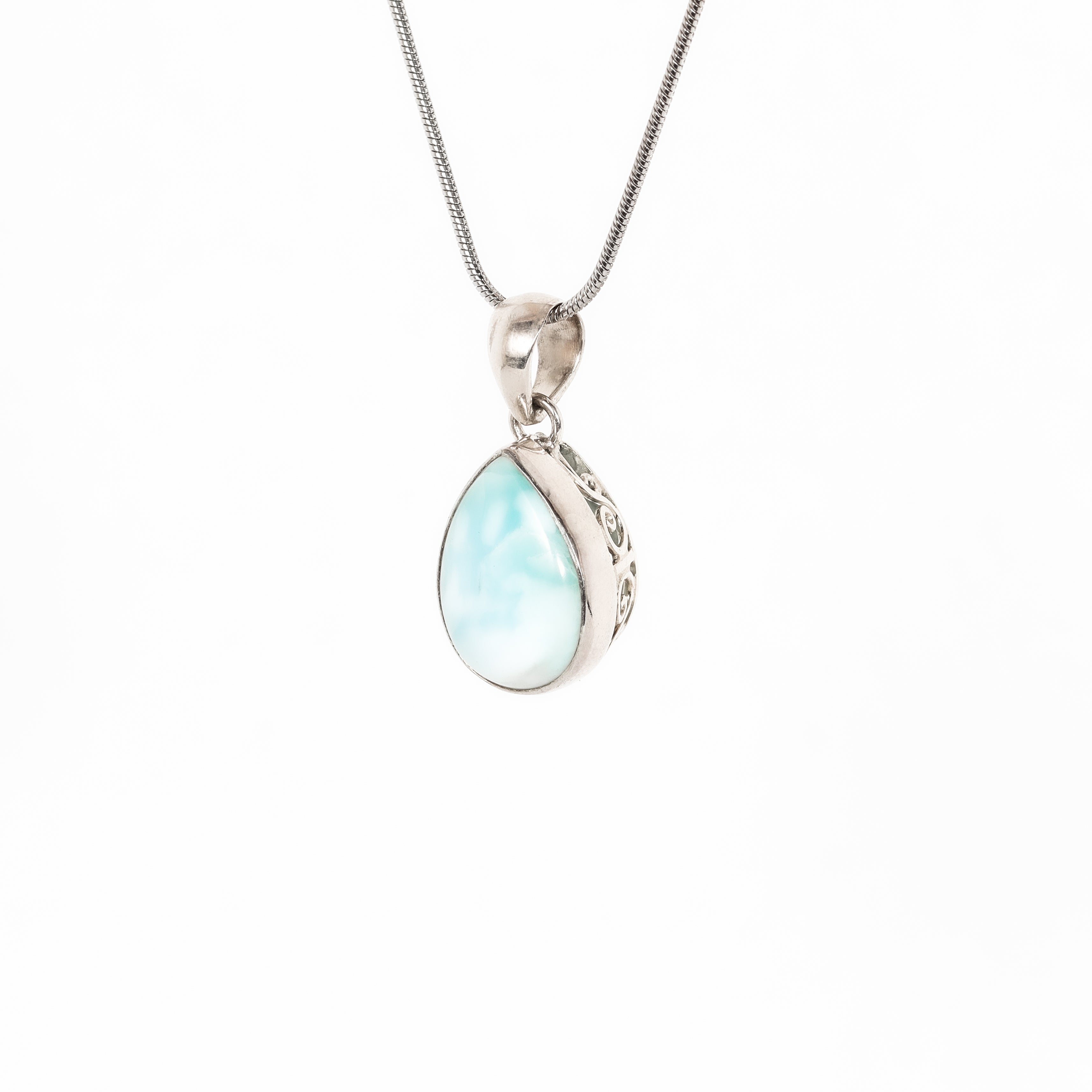 Leon Baker - Sterling Silver Teardrop Larimar Pendant