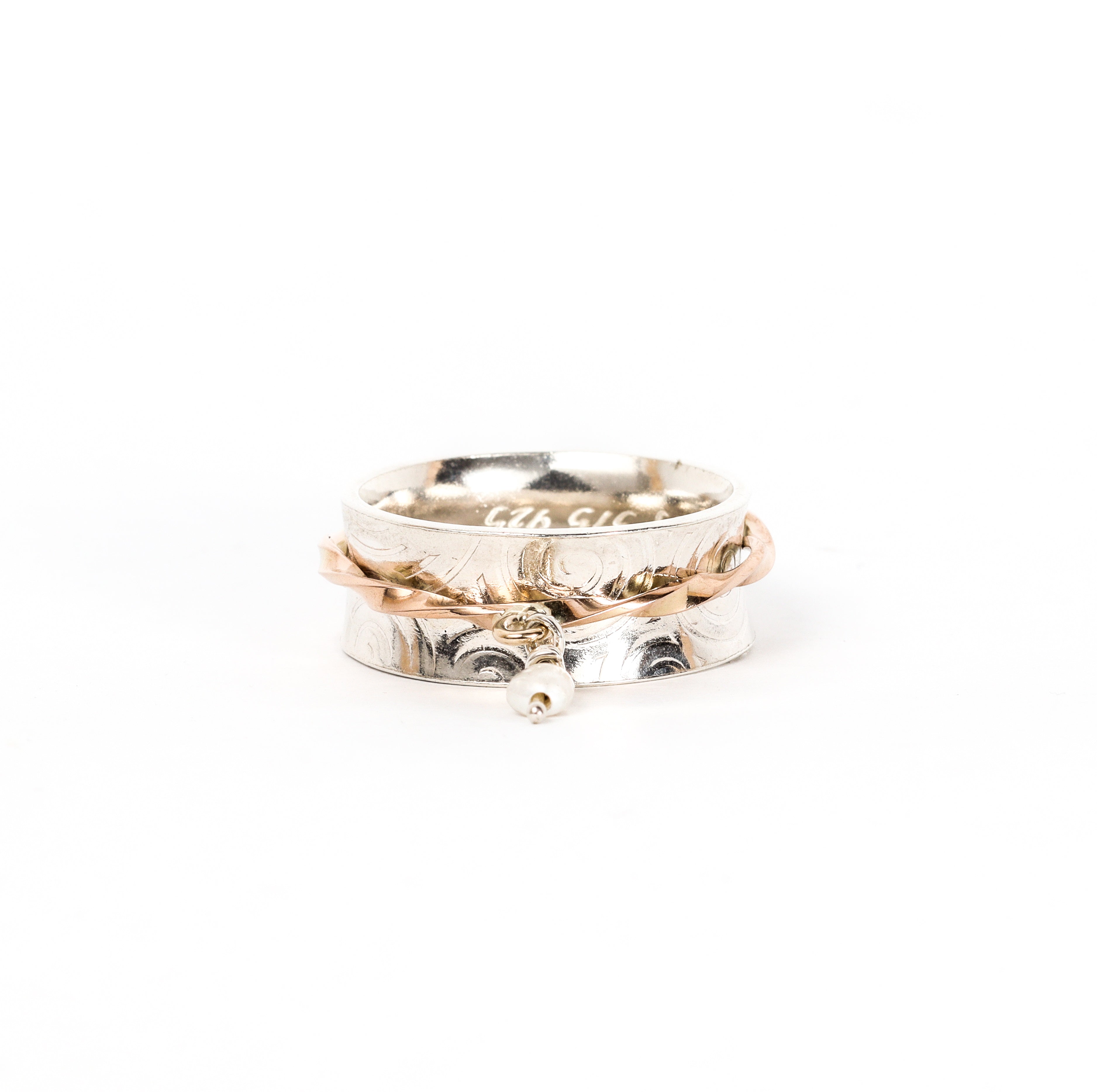 Leon Baker - Men’s Gold & Silver Keshi Pearl Fidget Ring