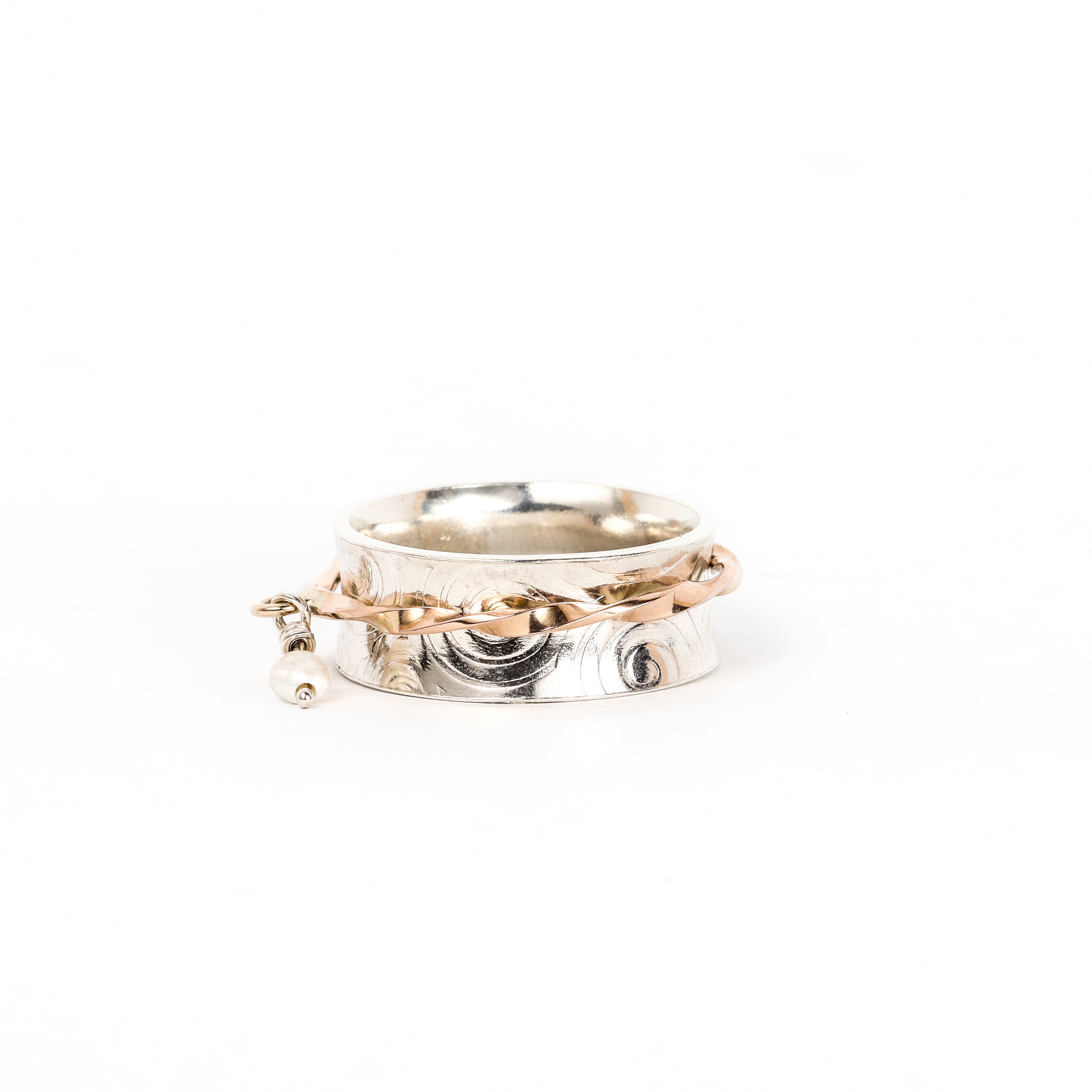 Leon Baker - Men’s Gold & Silver Keshi Pearl Fidget Ring