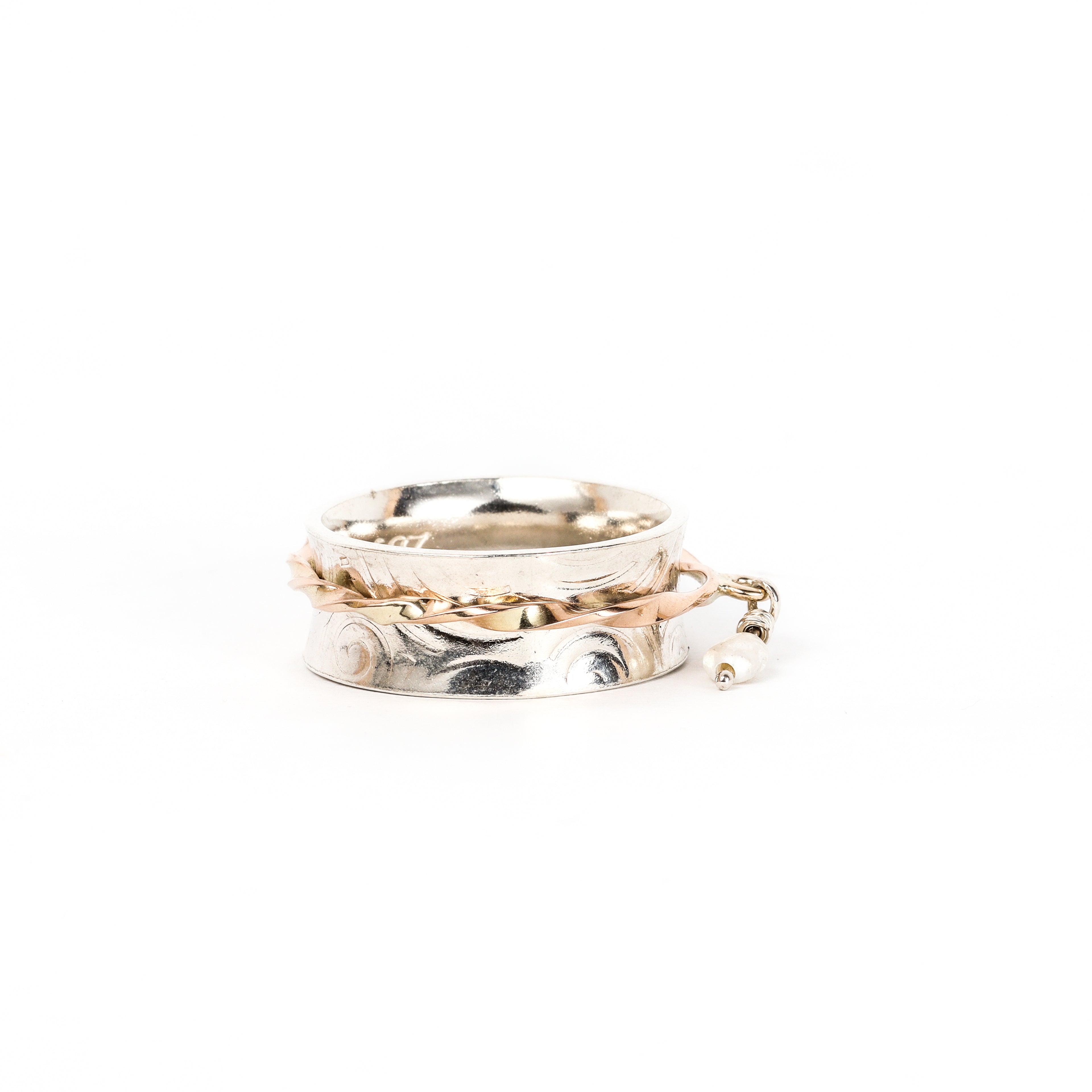 Leon Baker - Men’s Gold & Silver Keshi Pearl Fidget Ring