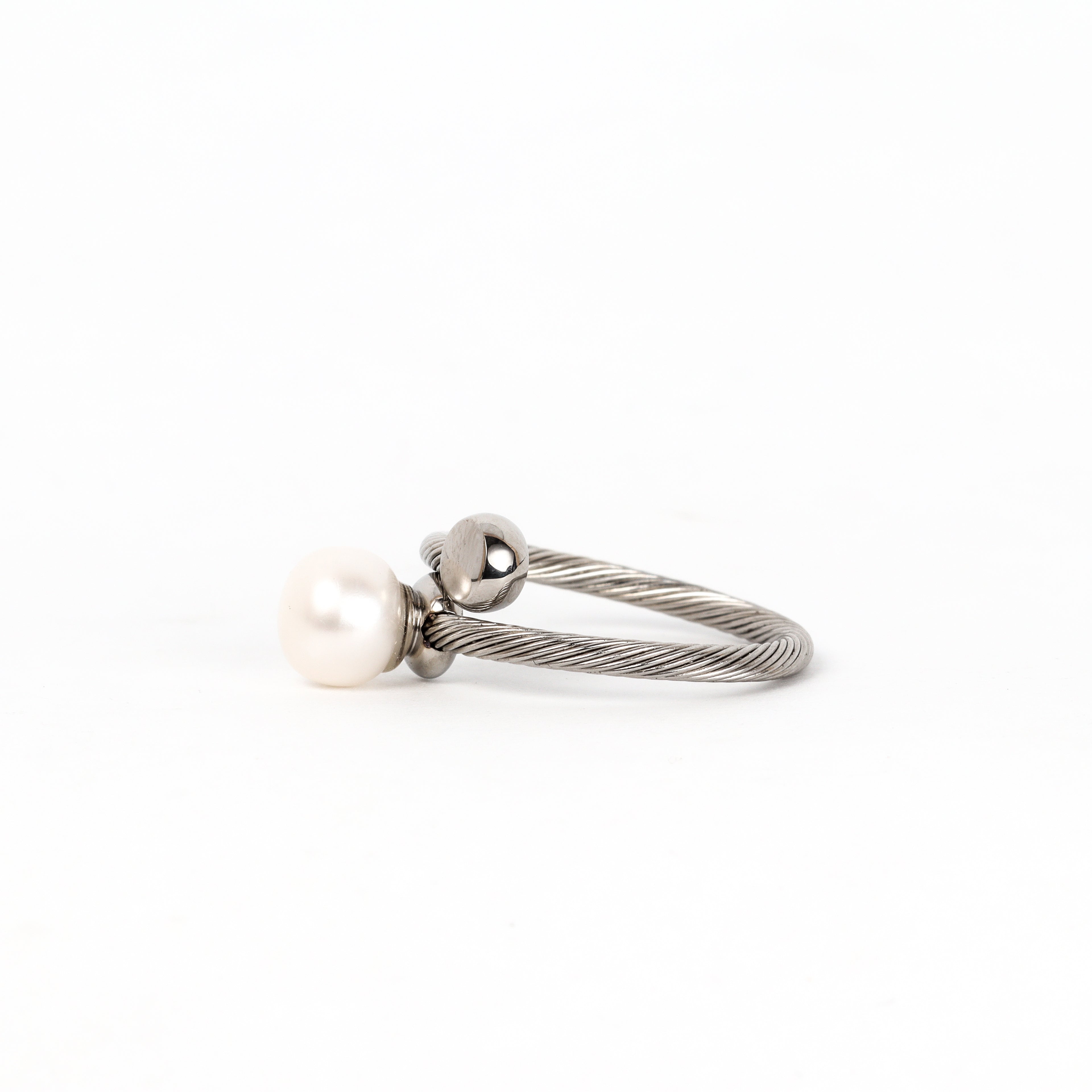 Leon Baker - Stainless Steel Freshwater Pearl Adjustable Ring