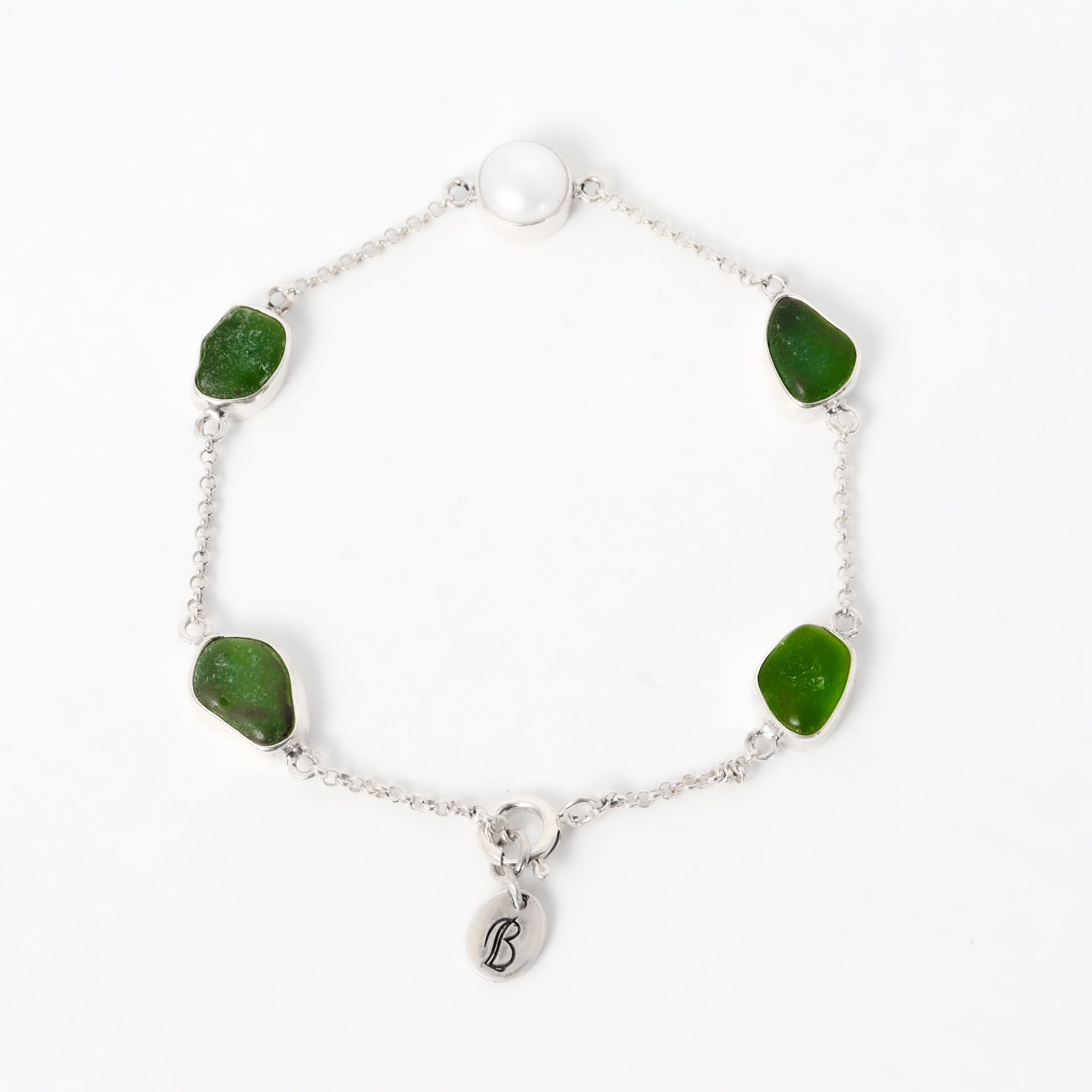 Coral Bay Jewels - Sterling Silver Pearl & Sea Glass Bracelet