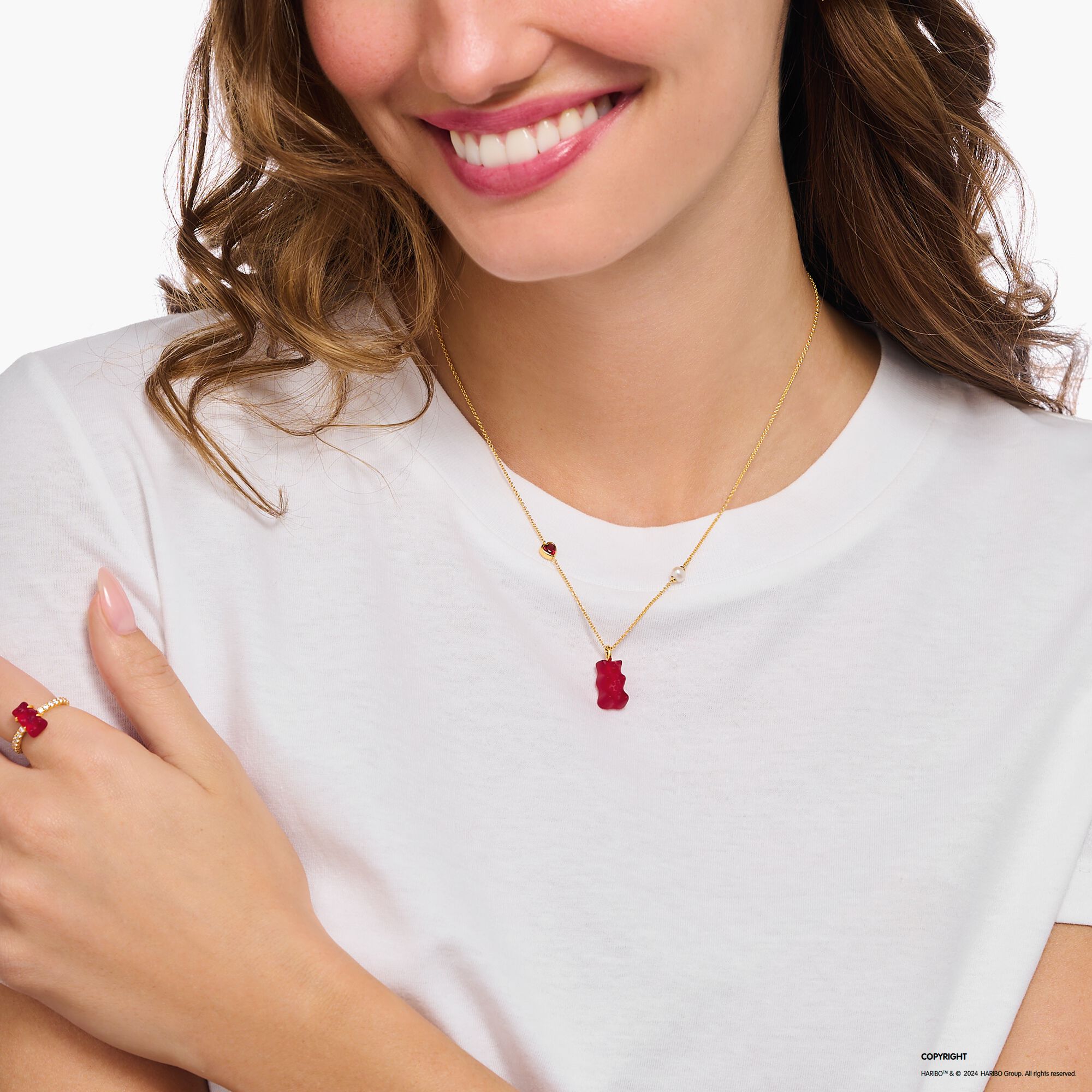 THOMAS SABO Necklace with red goldbears pendant & freshwater pearl