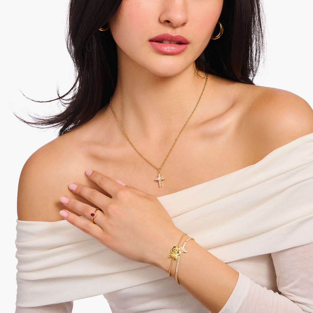 THOMAS SABO Romance Necklace with white cross pendant gold