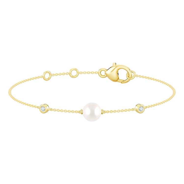 0.07ct Lab Grown Diamond Freshwater Pearl Bracelet in 9K Yellow Gold
